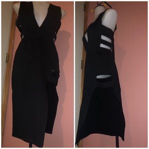 Black Deep Cut Slit Dress